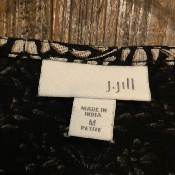 J. Jill Sz M Black Beige Floral Relaxed Fit Flared Sleeves Casual Workwear Top - Picture 7 of 7